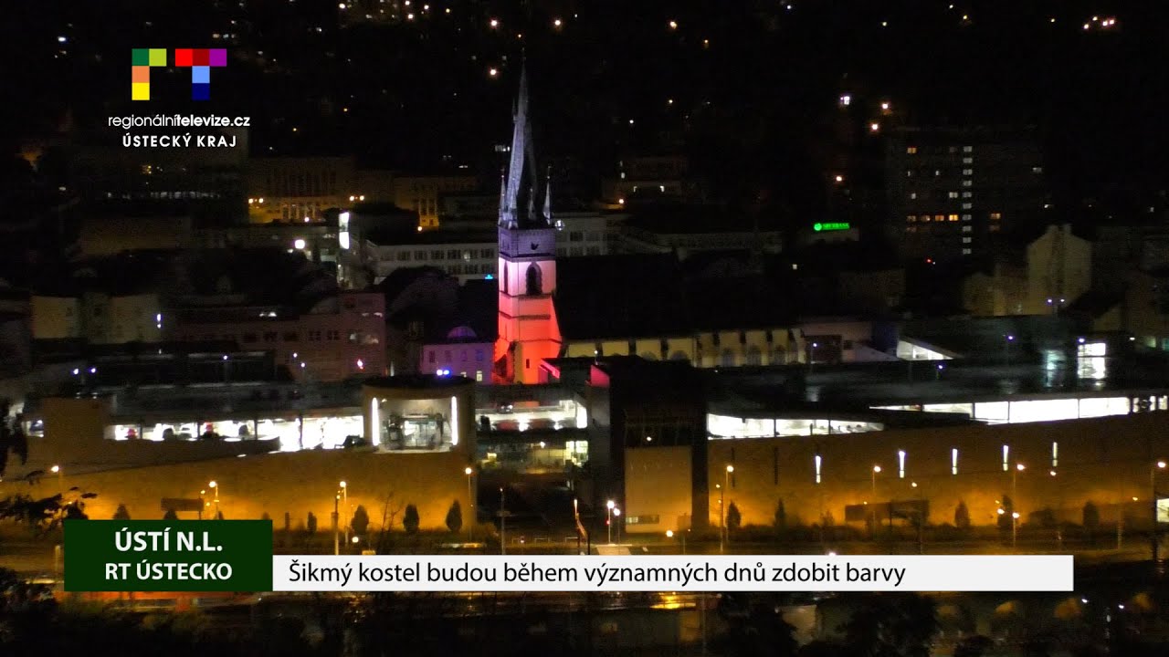 ÚSTÍ NAD LABEM: Šikmý kostel budou během významných dnů zdobit barvy