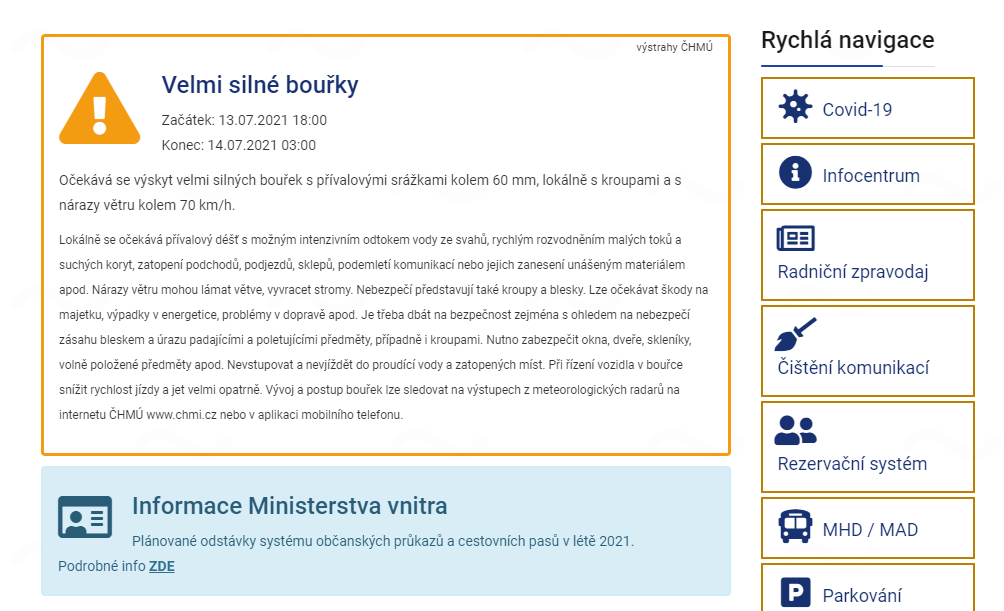 Webové stránky Litoměřic nově upozorňují na výstrahy meteorologů