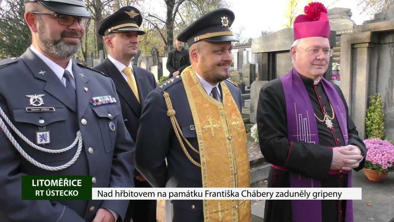 LITOMĚŘICE: Nad hřbitovem na památku Františka Chábery zaduněly gripeny
