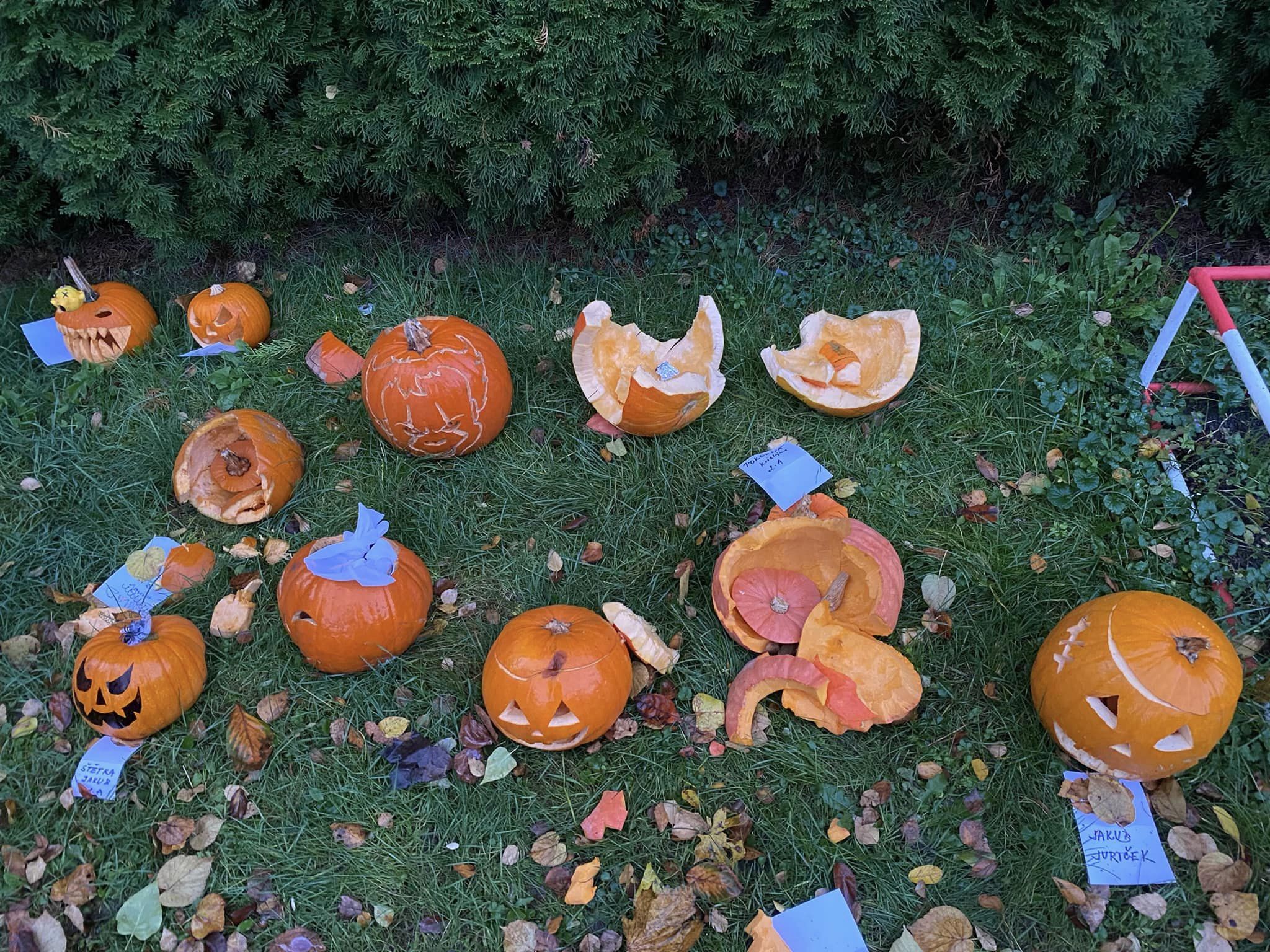 Zatím neznámí vandalové zničili dýňovou výzdobu u ZŠ A. Baráka