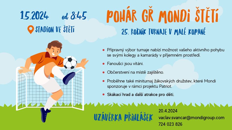 ŠTĚTÍ: MONDI opět chystá turnaj v malé kopané. Přihlášky do 20. dubna