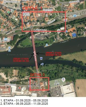 Dvě kratší dopravní omezení proběhnou na Tyršově mostě a na Valech